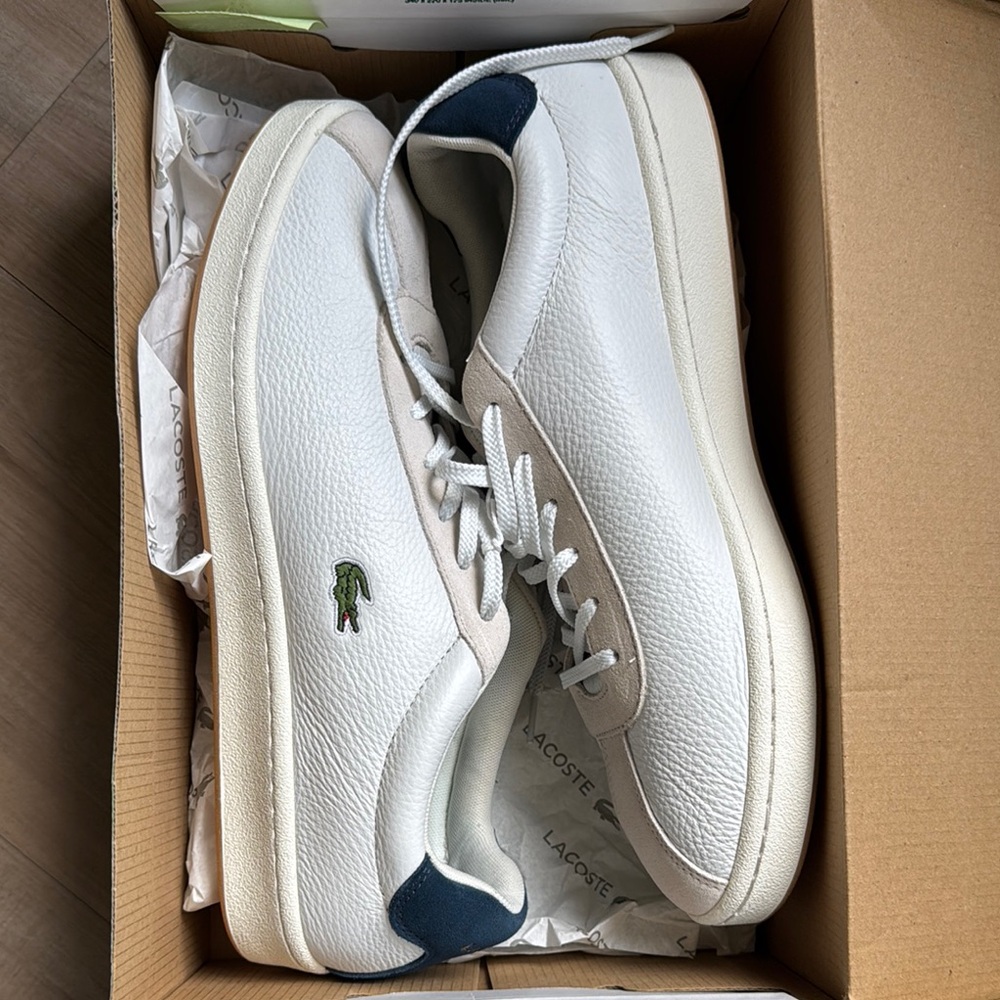 Lacoste Men's White Sneakers with Blue Accents